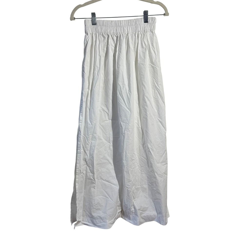 Mikoh White Cotton Smocked Elastic Waist Maxi Skirt Women 0 High Side Slit Coast